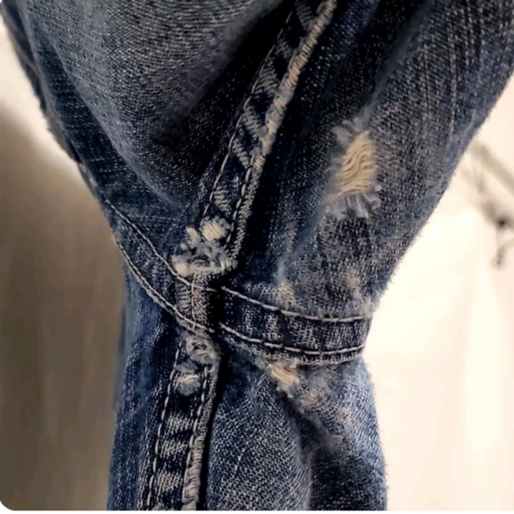 VTG Jordache Whisker Denim Ombre Jeans Cargo Carpenter Baggy Flare Patch 7 / 8 - Picture 5 of 8